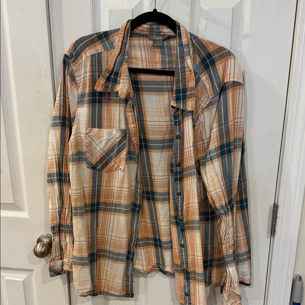 Women’s Soft Plaid Button-Up Shirt- xxl